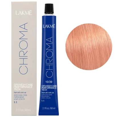 10/39 Крем-фарба для волосся перманентна без аміаку, 60мл Ammonia Free Permanent color CHROMA LAKME (Дуже світлий блондин золотисто-червоний)