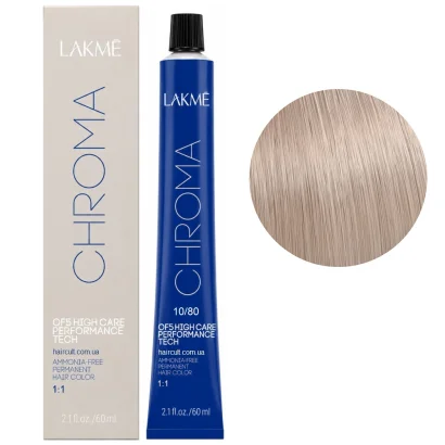 10/80 Крем-фарба для волосся перманентна без аміаку, 60мл Ammonia Free Permanent color CHROMA LAKME (Дуже світлий блондин перлинний натуральний)