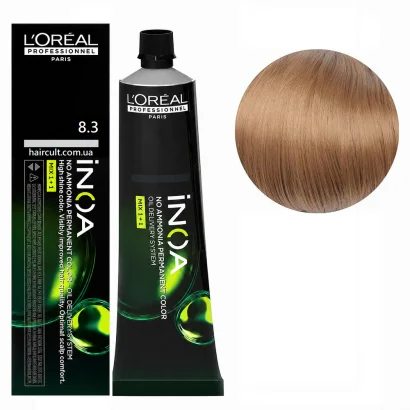 8/3 Фарба для волосся стійка без аміаку, 60мл No-Ammonia Permanent Color  INOA L`Oreal Professionnel (Світлий блондин золотистий)