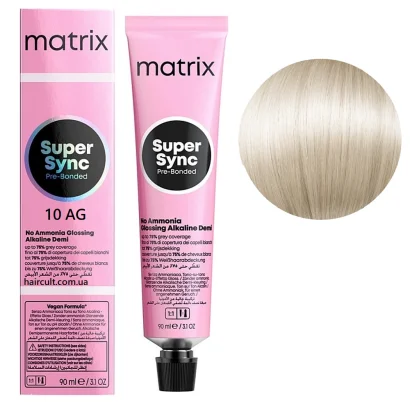10AG Тонер для волосся на лужній основі без аміаку SUPER SYNC  Pre-Bonded MATRIX, 90 мл (екстрасвітлий блондин попелясто-золотистий) 
