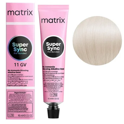 11GV Тонер для волосся на лужній основі без аміаку SUPER SYNC  Pre-Bonded MATRIX, 90 мл (ультрасвітлий блондин золотисто-фіолетовий) 