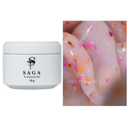 Гель рідкий для зміцнення нігтів SAGA Professional Liquid FLORAL Gel №06 Теплий молочний з сухоцвітами, 15 мл  