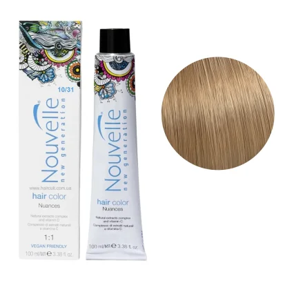10/31 Крем-фарба для волосся перманентна, 100 мл Hair Color Nouvelle (платиновий блондин золотисто-попелястий)