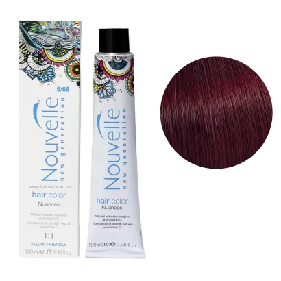 5/66 Крем-фарба для волосся перманентна, 100 мл Hair Color Nouvelle (світло-коричневий червоний інтенсивний)