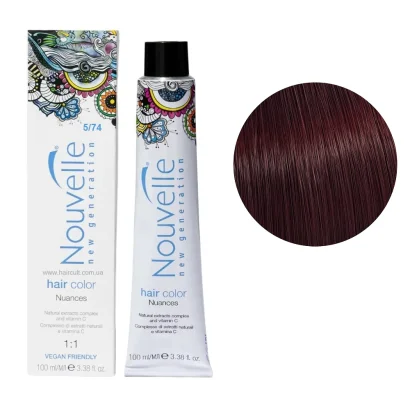 5/74 Крем-фарба для волосся перманентна, 100 мл Hair Color Nouvelle (світло-коричневий каштаново-мідний)