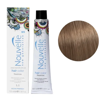 9/0 Крем-фарба для волосся перманентна, 100 мл Hair Color Nouvelle (дуже світлий блондин теплий натуральний)