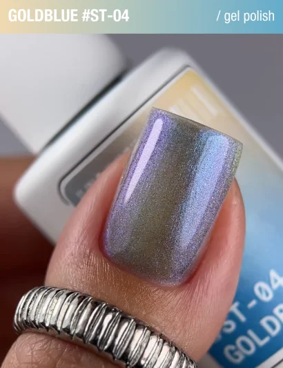 Гель-лак котяче око з перламутровим пігментом ADORE Gel Polish Satin Cat&rsquo;s Eye "ST" №04 goldblue, 12 мл 