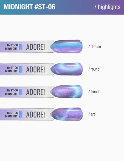 Гель-лак котяче око з перламутровим пігментом ADORE Gel Polish Satin Cat&rsquo;s Eye "ST" №06 midnight, 12 мл 