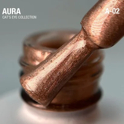 Гель-лак скляне "котяче око"- хамелеон A-02 колір: Теплий коричневий Aura Cat`s Eye Gel Polish ADORE