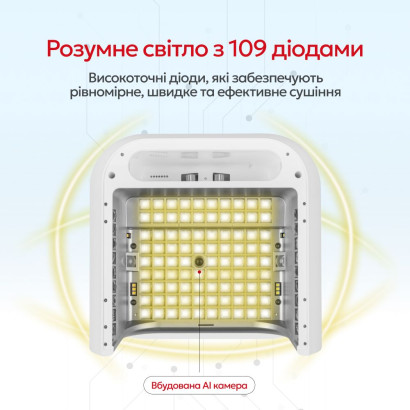 Лампа для манікюру ONAIL AI Lamp з штучним інтелектом UV/LED, 109 LED діодів, біла