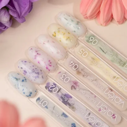Гель для нарощування VALERI Builder Gel Flower №02 Молочний із фіолетовими сухоцвітами, 15 мл