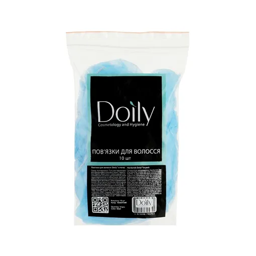 Пов`язка косметична одноразова для волосся (10 шт/пач) зі спанбонду, колір: БЛАКИТНИЙ Doily