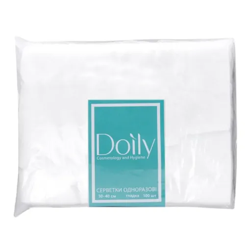 Серветки 30*40 см зі спанлейсу 40 г/м2 (В ПАЧЦІ, ГЛАДКІ, білий колір), 100 шт Doily