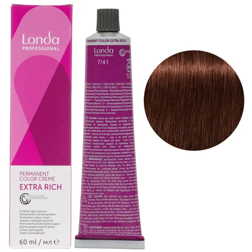 7/41 середній блондин мідно-попелястий Стійка фарба для волосся, 60 мл Permanent Color Londa Professional