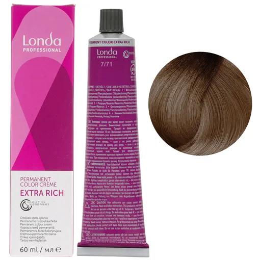 7/71 середній блондин коричнево-попелястий Стійка фарба для волосся, 60 мл Permanent Color Londa Professional