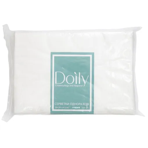 Серветки 30*20 см зі спанлейсу 40 г/м2 (В ПАЧЦІ, ГЛАДКІ, білий колір), 100 шт Doily