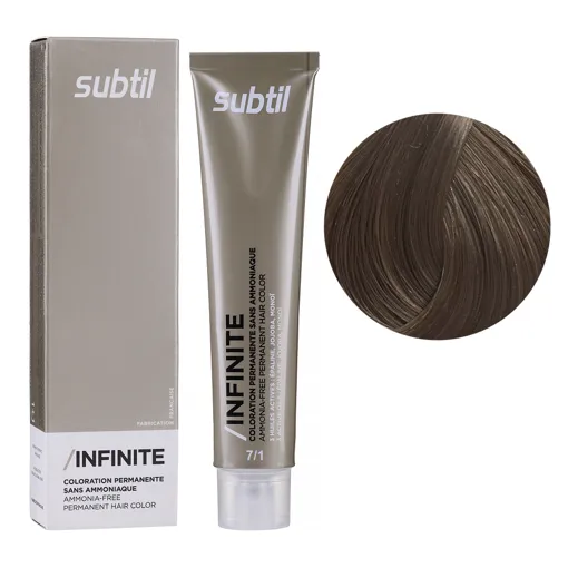 7/1 блондин попелястий Безаміачна стійка крем-фарба для волосся, 60 мл Permanent Hair Color INFINITE SUBTIL