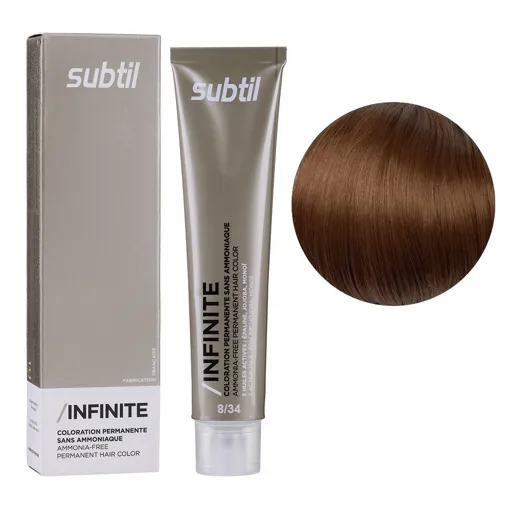 8/34 світлий блондин золотисто-мідний Безаміачна стійка крем-фарба для волосся, 60 мл Permanent Hair Color INFINITE SUBTIL