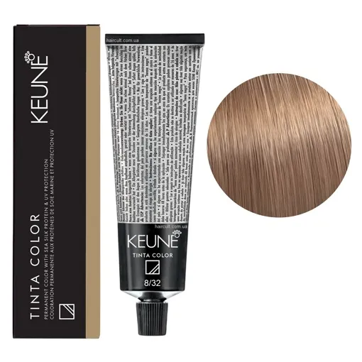 8/32 Світлий блондин золотисто-перламутровий Фарба перманентна для волосся,  60 мл Permanent Color TINTA COLOR KEUNE