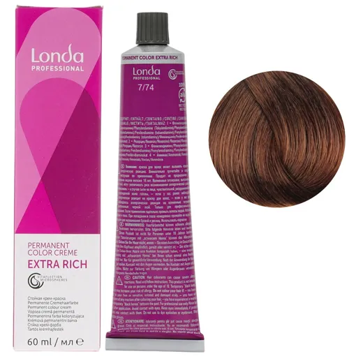 7/74 середній блондин коричнево-мідний Стійка фарба для волосся, 60 мл Permanent Color Londa Professional
