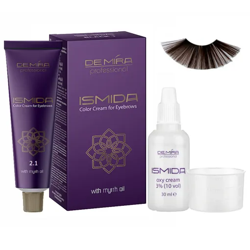Крем-фарба для брів та вій тон 2.1 (темно-коричневий), 20 мл + 20 мл Color Cream for Eyebrows ISMIDA DeMira Professional