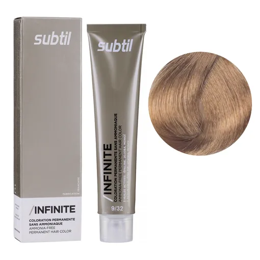 9/32 дуже світлий блондин золотисто-перламутровий Безаміачна стійка крем-фарба для волосся, 60 мл Permanent Hair Color INFINITE SUBTIL
