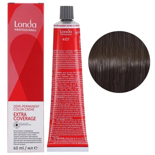 4/07 середній брюнет натурально-коричневий Демі-перманентна фарба без аміаку для сивини, 60 мл Demi-Permanent Color EXTRA COVERAGE Londa Professional