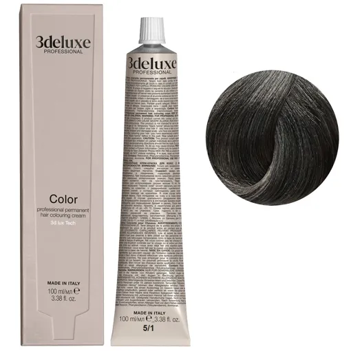 5/1 світло-коричневий попелястий Фарба для волосся, 100 мл Permanent Hair Color 3deluxe Professional