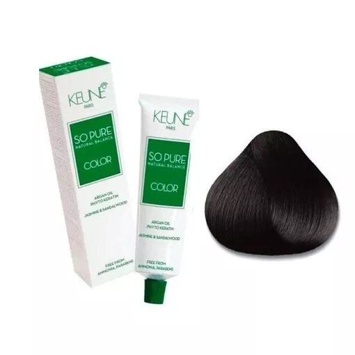4/00 Середньо-коричневий натуральний інтенсивний Фарба для волосся перманентна без аміаку, 60 мл SO PURE Color KEUNE