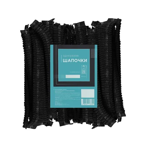 Шапочка одноразова універсальна &quot;гармошка&quot; зі спанбонду (1 шт.), колір: ЧОРНИЙ Monaco Style