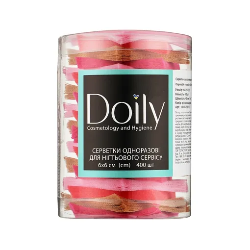 Серветки одноразові для нігтьового сервісу 6*6 см безворсові зі спанбонду 45 г/м2 (400 шт в тубусі) колір: різнокольорові Doily