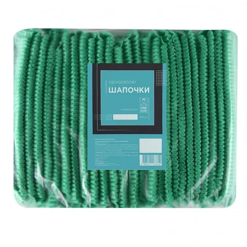 Шапочка одноразова універсальна &quot;гармошка&quot; зі спанбонду (1 шт.), колір: ЗЕЛЕНИЙ Monaco Style