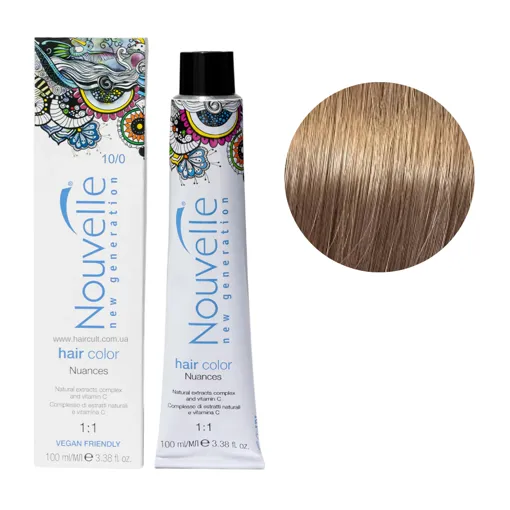 10/0 теплий натуральний платиновий блонд Фарба для волосся перманентна, 100мл Permanent Hair Color Nouvelle