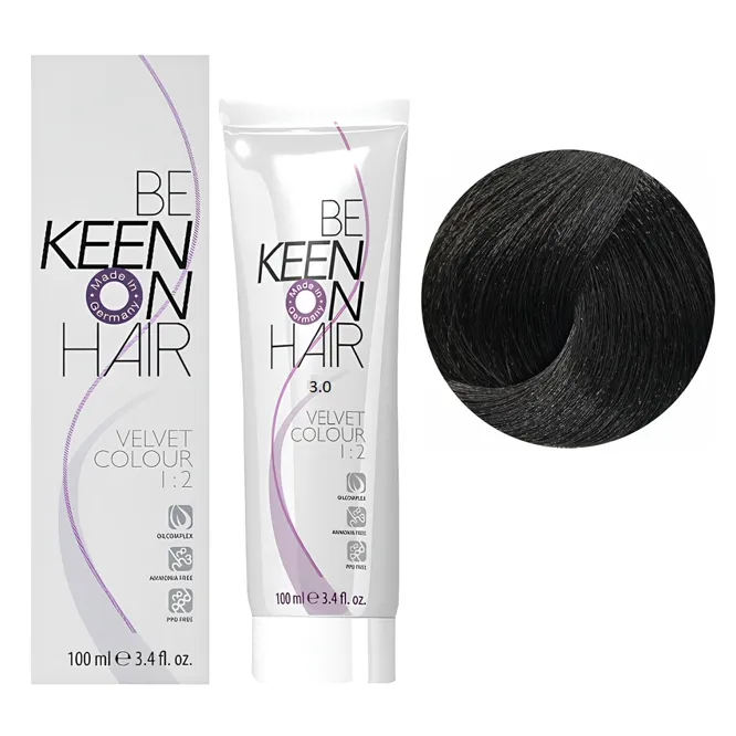 3/0 темно-коричневий Перманентна крем-фарба без аміаку, 100 мл VELVET COLOUR KEEN