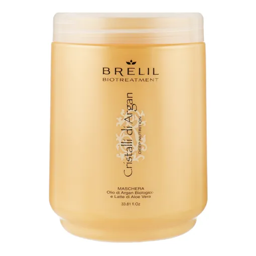 Маска для глибокого живлення з олією Арганії і Алое, 1000 мл Maschera Deep Nutrition Cristalli di Argan BIO TRAITEMENT BRELIL Professional
