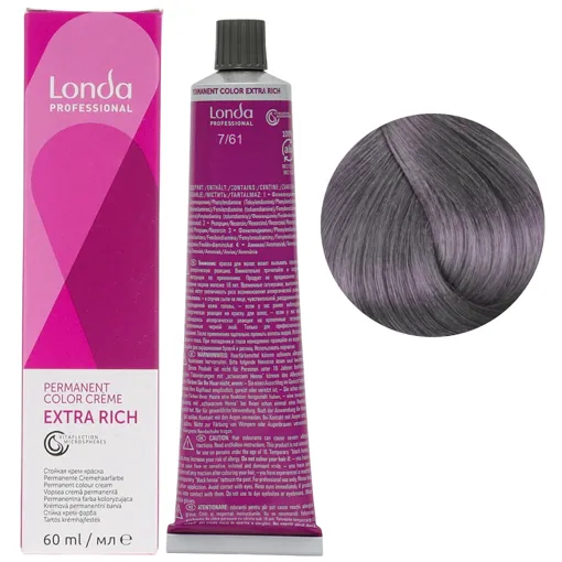 7/61 середній блондин фіолетово-попелястий Стійка фарба для волосся, 60 мл Permanent Color Londa Professional