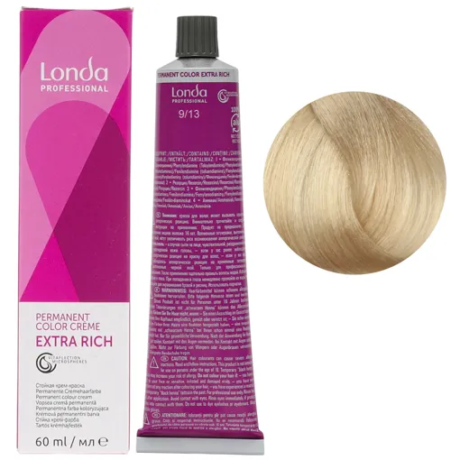 9/13 дуже світлий блондин попелясто-золотистий Стійка фарба для волосся, 60 мл Permanent Color Londa Professional