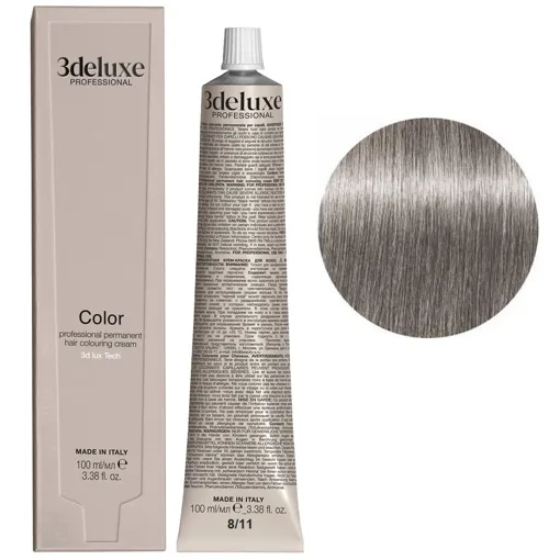 8/11 світлий блондин інтенсивний попелястий Фарба для волосся, 100 мл Permanent Hair Color 3deluxe Professional