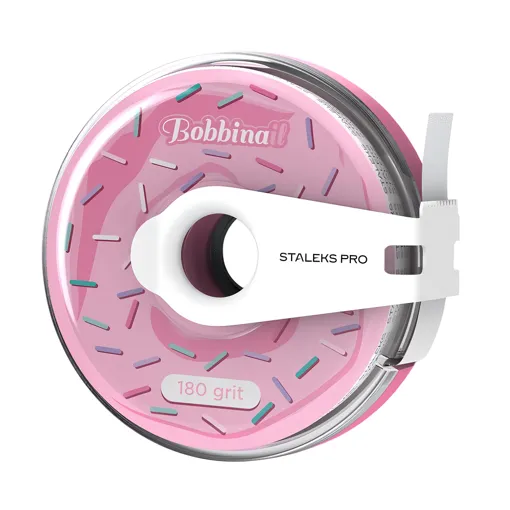 Змінний файл-стрічка БІЛИЙ на клейовій основі в пластиковій котушці Bobbinail EXPERT 180 грит (7 метрів) AT-180w STALEKS PRO