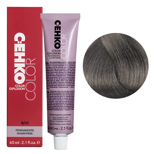8/22 Світлий блондин попелястий інтенсивний Стійка перманентна крем-фарба для волосся, 60 мл Permament Hair Color EXPLOSION C:EHKO