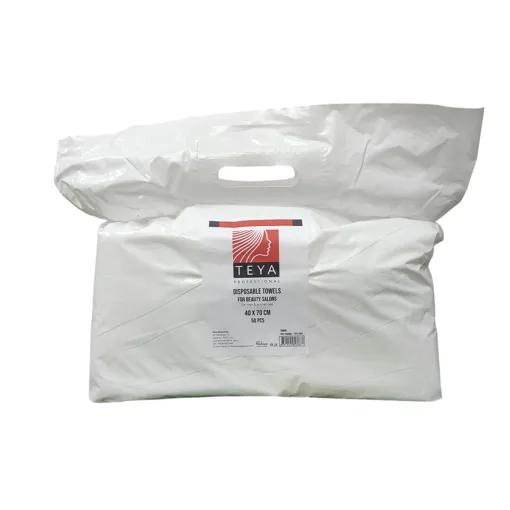 Рушники 40*70 см зі спанбонду та 30% віскози (В ПАЧЦІ, ТИСНЕНІ, білий колір), 50 шт TEYA Professional