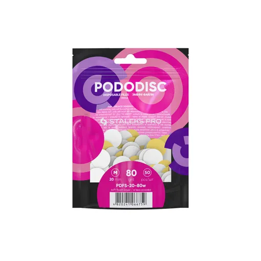 Змінні файли БІЛІ для педикюрного диска на м`якій основі 80 грит EXPERT PODODISC &quot;M&quot; (50 шт) PDFS-20-80w STALEKS PRO