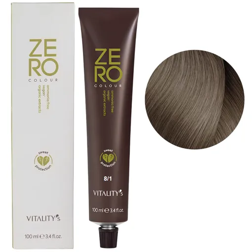 8/1 світлий блондин попелястий Крем-фарба для волосся без аміаку, 100 мл ZERO VEGAN Vitality`s
