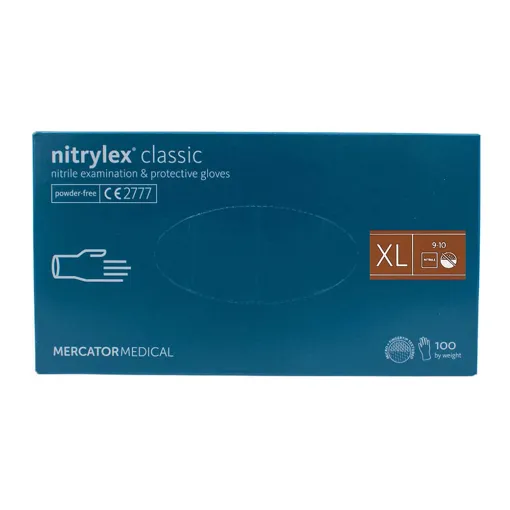 Рукавички нітрилові, нестерильні, неприпудрені, розмір XL (100 шт), колір: БЛАКИТНИЙ Nitrylex Classic Mercator Medical