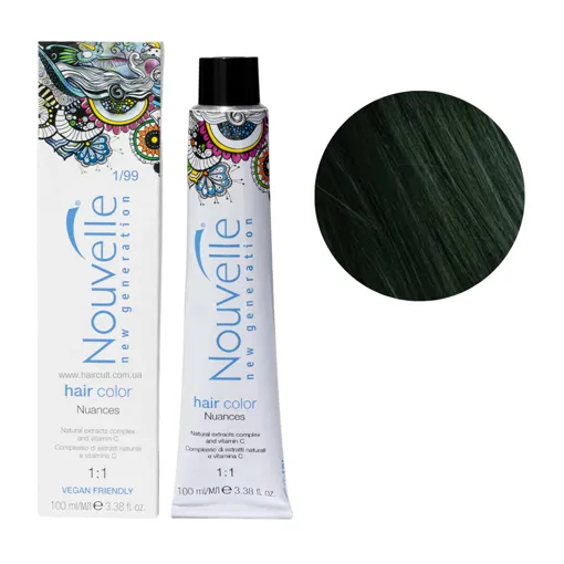 1/99 чорно-зелений Фарба для волосся перманентна, 100мл Permanent Hair Color Nouvelle