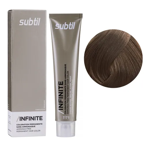 7/71 блондин коричневий попелястий Безаміачна стійка крем-фарба для волосся, 60 мл Permanent Hair Color INFINITE SUBTIL