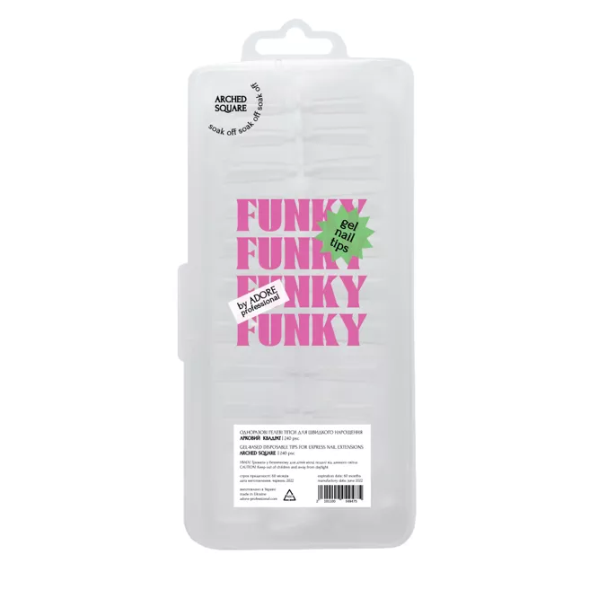 ADORE Funky Gel Nail Tips 240pcs &quot;ARCHED EXTRA LONG SQUARE&quot; Гелеві тіпси Екстра Довгий Квадрат із С подібним вирізом