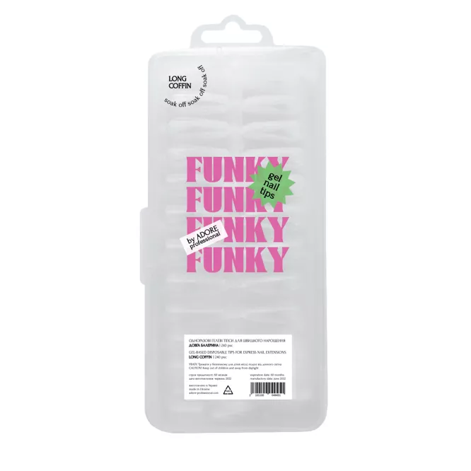 ADORE Funky Gel Nail Tips 240pcs &quot;LONG COFFIN&quot;  Гелеві тіпси подовжена Балерина