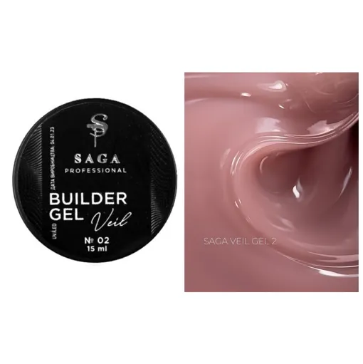 Гель для нарощування на укріплення нігтів камуфлюючий, 15 мл №02 Veil Builder Gel SAGA Professional