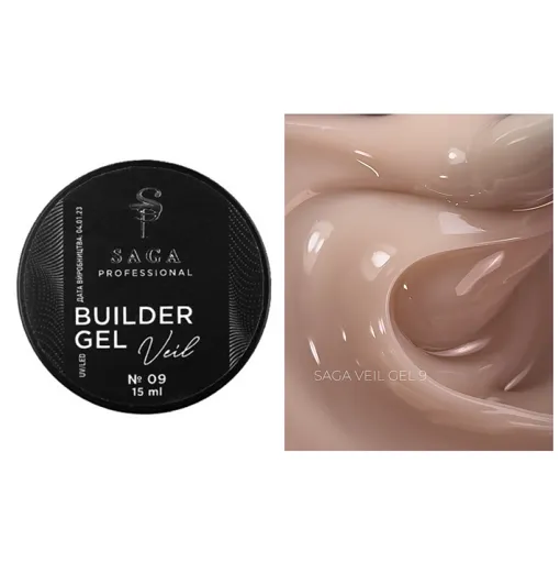 Гель для нарощування на укріплення нігтів камуфлюючий, 15 мл №09 Veil Builder Gel SAGA Professional